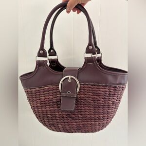 VINTAGE STRAW BUCKET BASKET BAG BASKET BAG